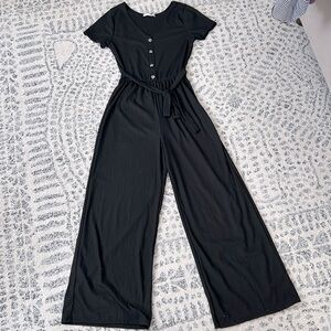 Caution to the Wind black romper with wide legs
